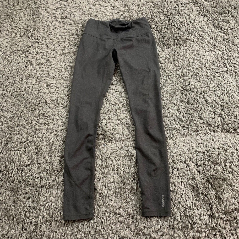 Reebok Womens Gray Mesh Panel Athletic Yoga Leggings Skinny Mid Rise Size S